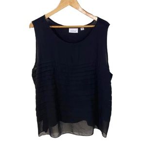 Avenue Plus Size 26/28 Black Chiffon Sleeveless Blouse Top Tier Ruffle